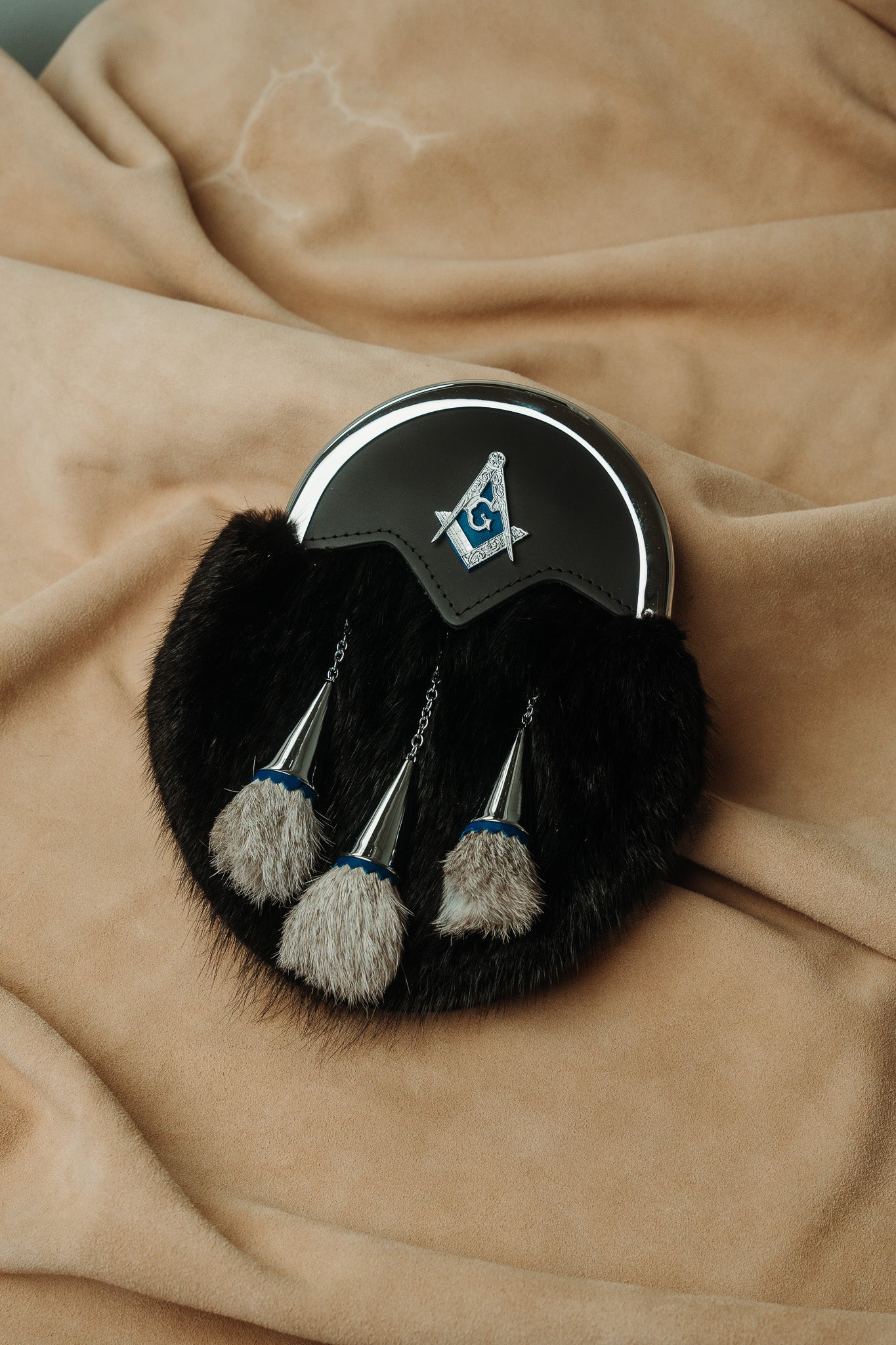 masonic sporran with black muskrat fur