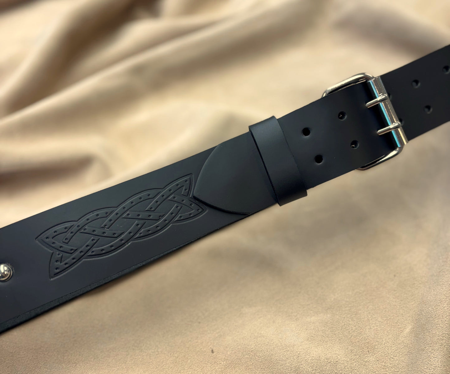 2″ Black Leather Belt With Embossed Celtic Infinity Knots