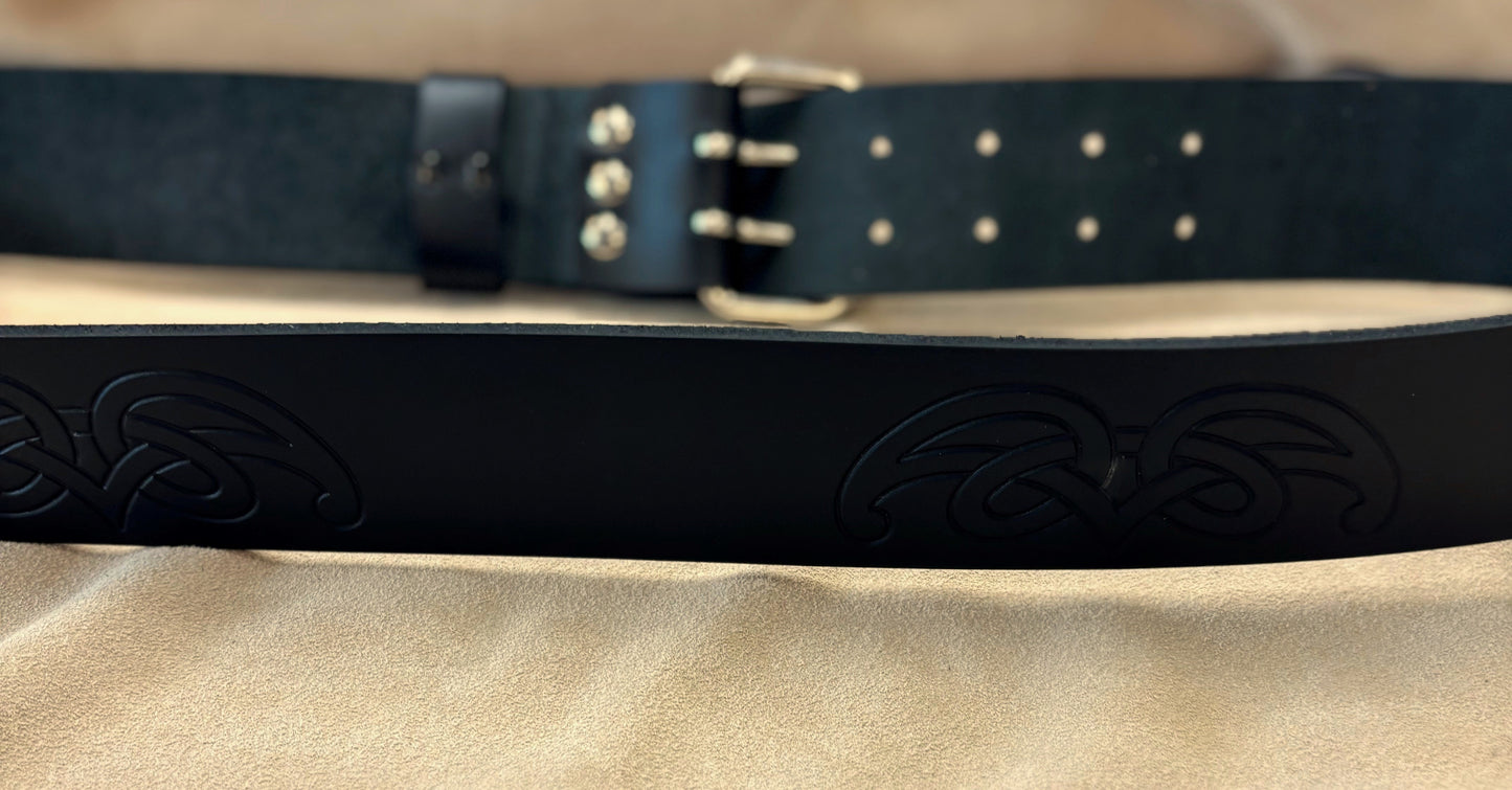 2″ Black Leather Belt With Embossed Celtic Spiral Knots