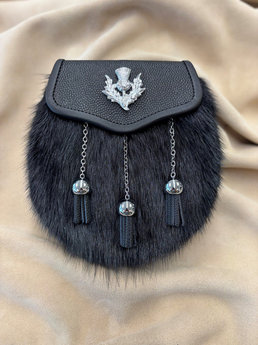 Black Muskrat Semi Dress with Thistle Badge