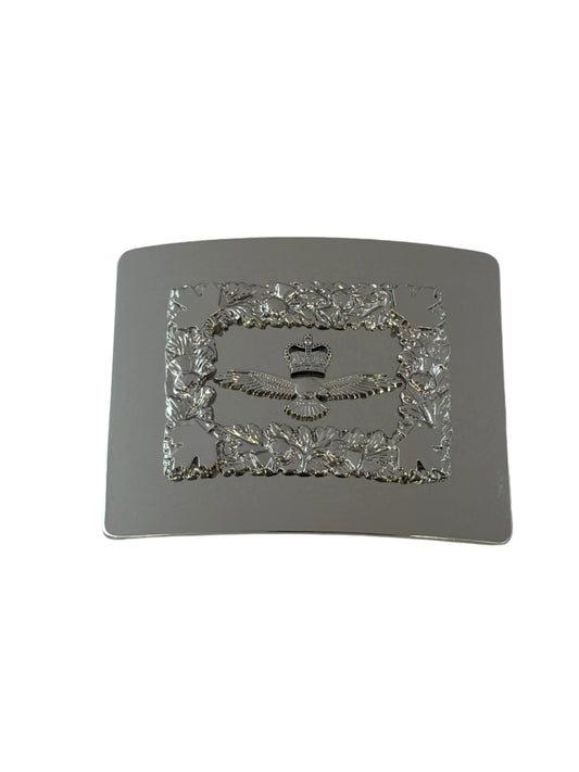 Silver buckle with RCAF design