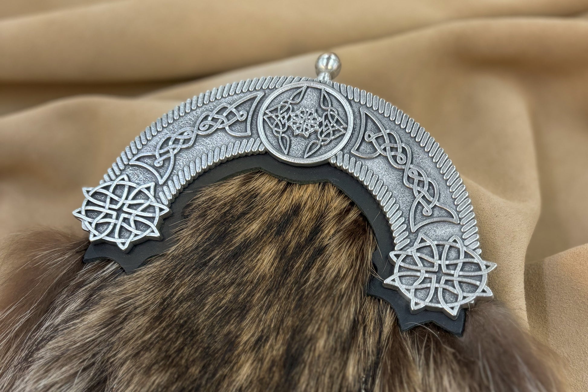 Close up of the pewter Celtic cantle