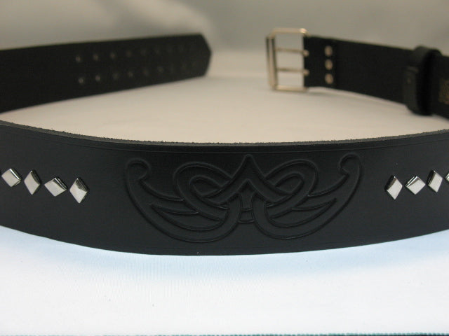 2″ Black Leather Belt With Embossed Celtic Spiral Knots