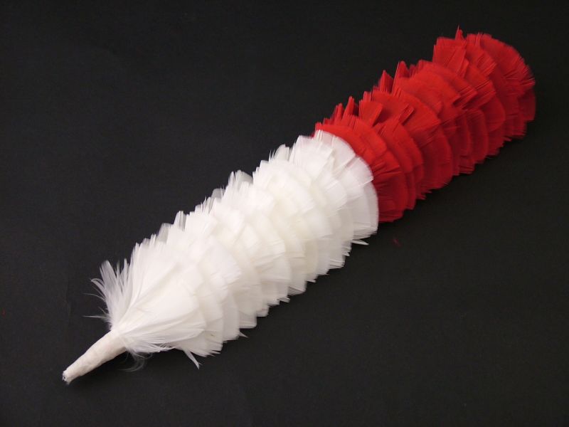 Red and white dual-coloured hackle