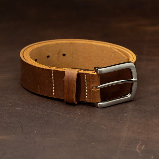 Medium brown leather brown with nickel buckle