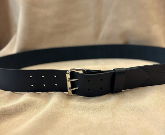 2″ Black Leather Belt With Embossed Celtic Spiral Knots