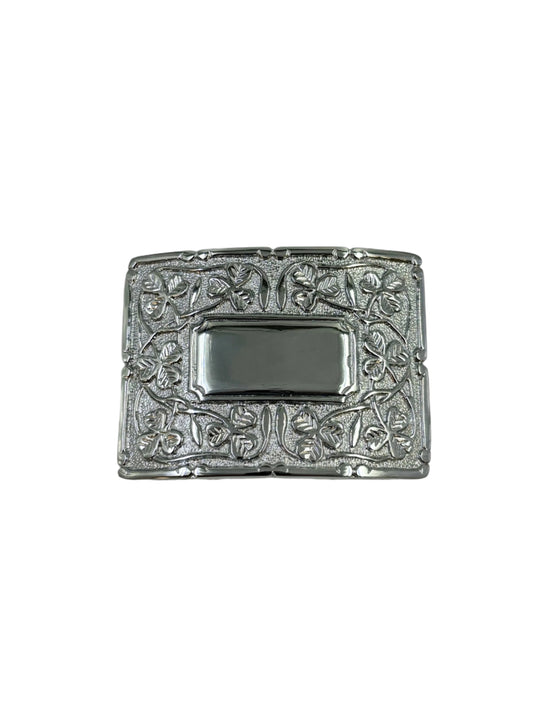 Pewter buckle with shamrock design