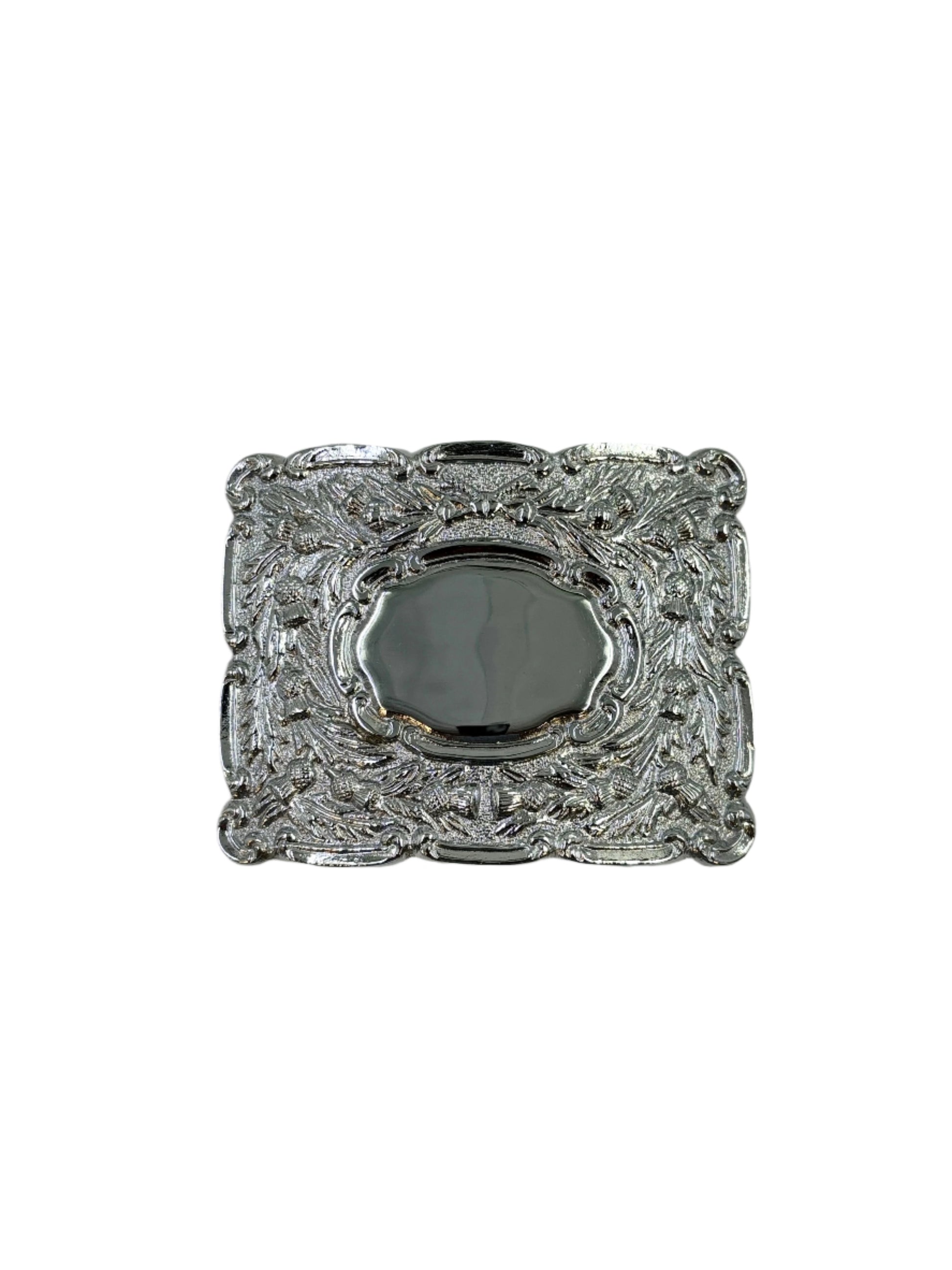 Silver buckle with thistle design