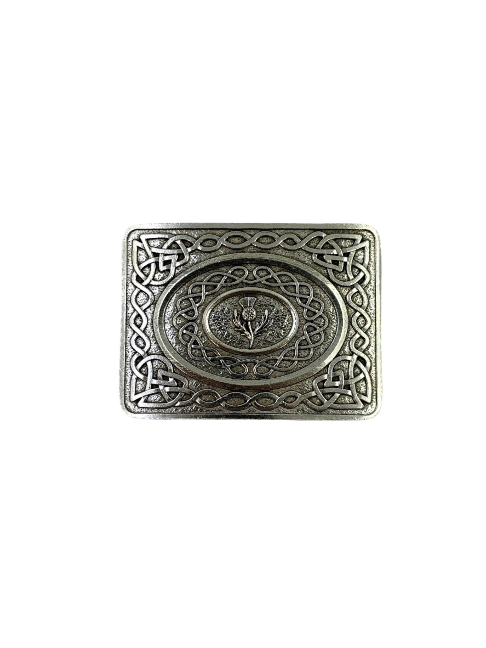 Pewter buckle with thistle design