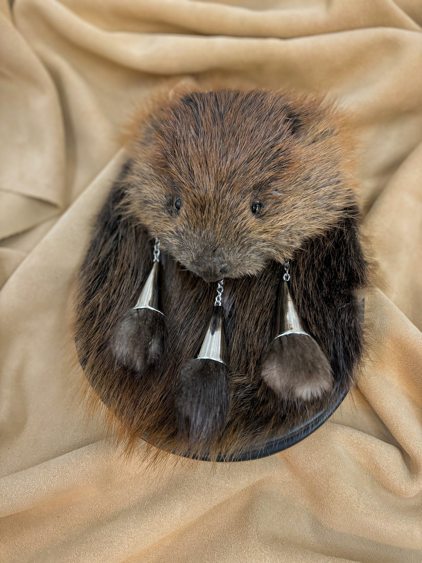 Full mask beaver sporran with silver tassles