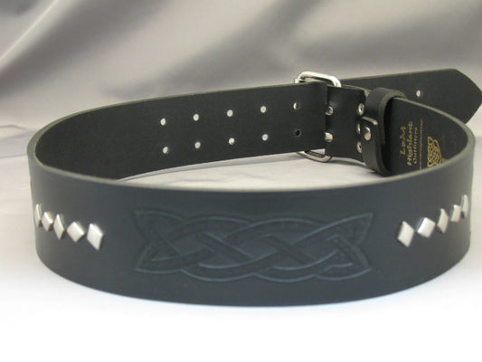 2″ Black Leather Belt Celtic Embossed Style