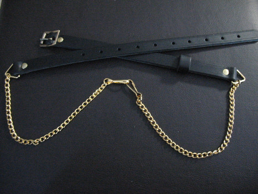 Sporran Chain Strap -Smooth Black Leather - Gilt Chain